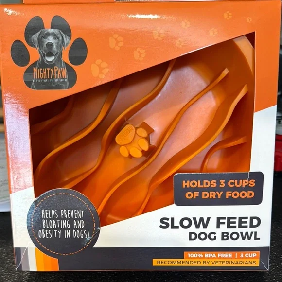 MightyPaw Orange Slow Feed Dog Bowl - Picture 1 of 2